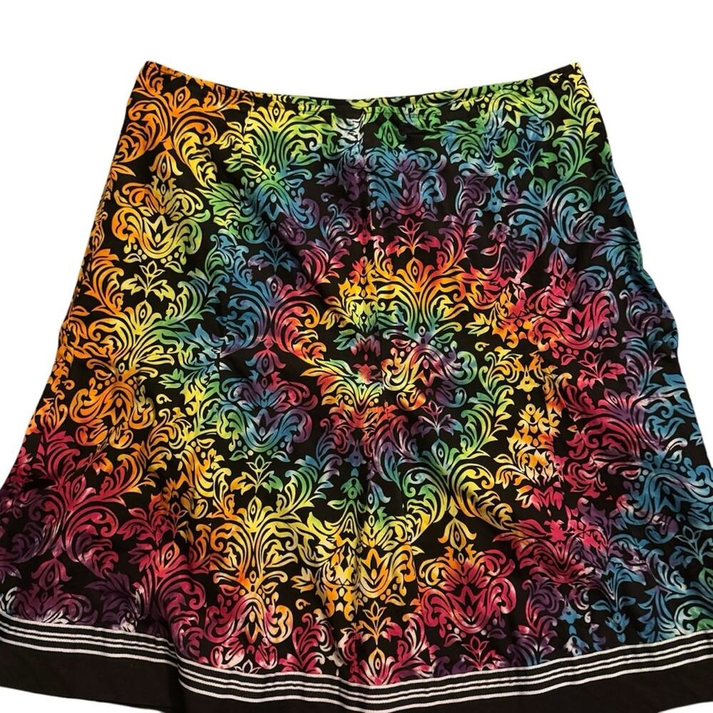 Dress Barn Rainbow Baroque Print A-Line Skirt Boho Colorful Casual- Size 16